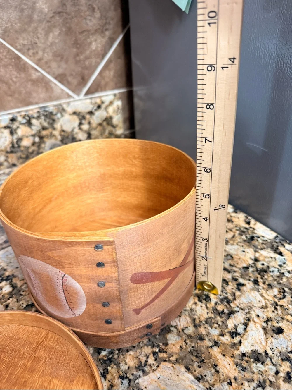 Wooden Baseball Themed Storage Box - Natural Brown